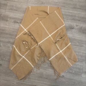 Tan Plaid Fringe Scarf / Shawl / Wrap